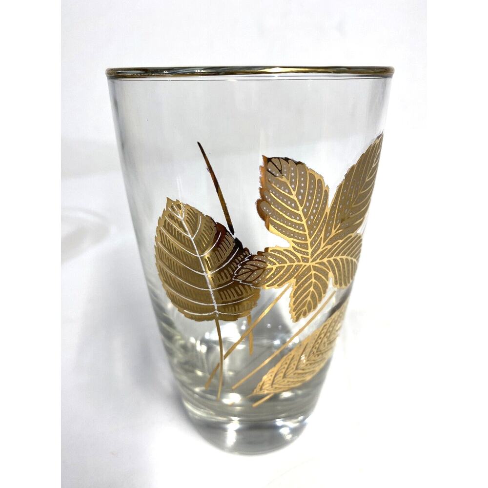 Libbey Mid Century Tumblers Set 7 Gold Leaf Pattern Vintage Drinking Glasses